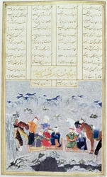 Les paladins dans la tempête de neige, illustration du Shahnama (Livre des Rois), par Abul-Qasim Manur Firdawsi (c.934-c.1020) c.1440-45